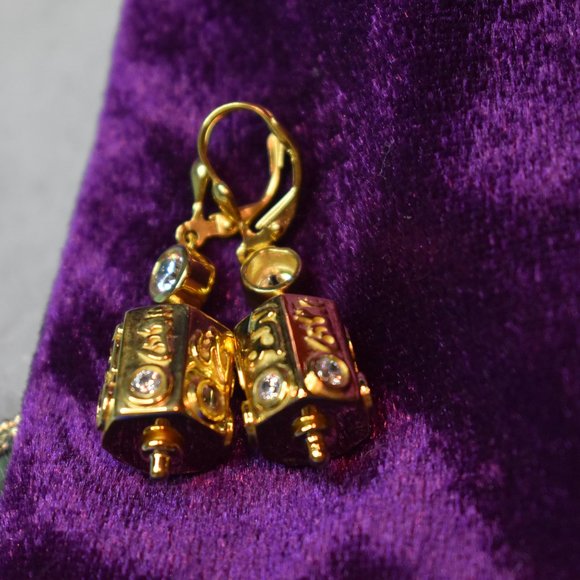 Tibetan Prayer Wheel Earrings - Picture 3 of 3